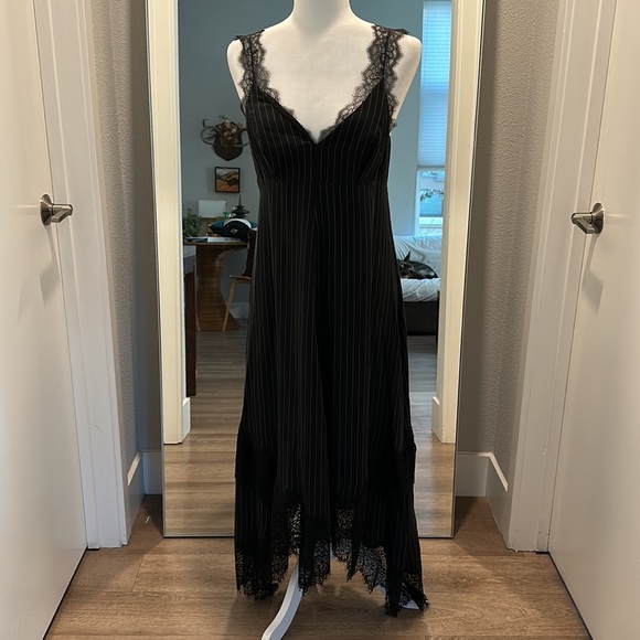 All Saints Skylar Dress In Pinstriped Black With Lace - Picture 6 of 13